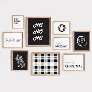 black christmas wall decor Black Christmas Wall Art, Christmas Gallery Wall, Retro Christmas