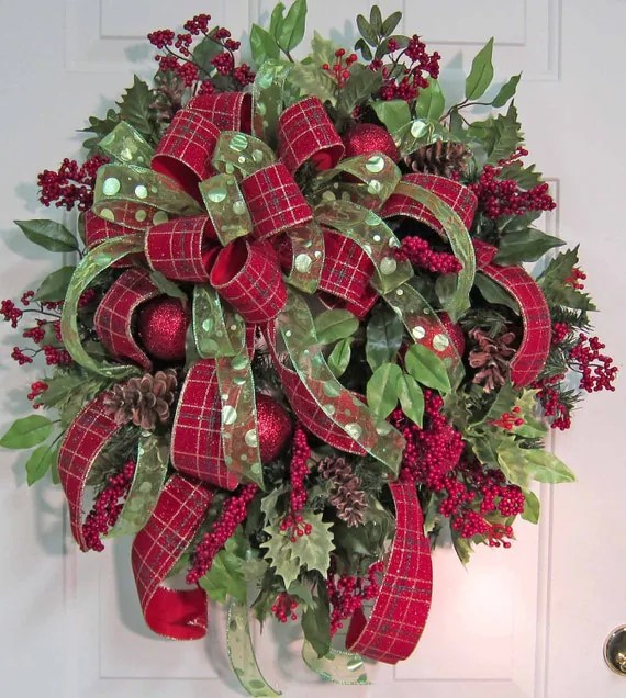 christmas decorations outdoor wreath XL Christmas Door Wreath Outdoor by LadybugWreaths