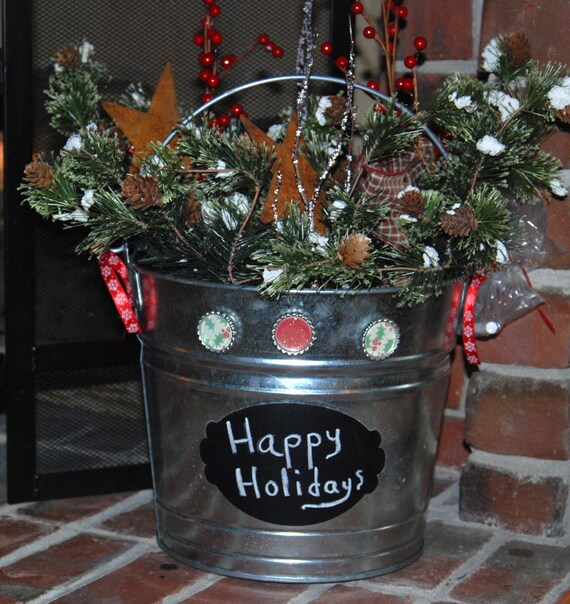 metal bucket christmas decor Items similar to Holiday/Christmas Galvanized Bucket with Chalkboard