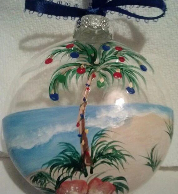 christmas ornaments beach theme Beach themed christmas ornament with water by Handpaintedbytammy