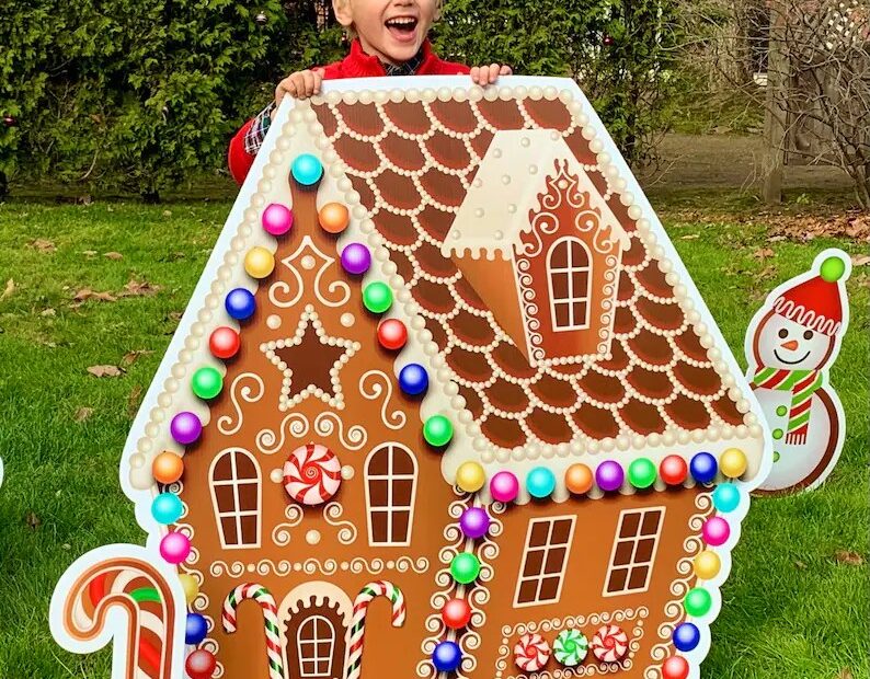 christmas outdoor decorations gingerbread house Big Gingerbread House Lawn Decorations Christmas Theme Yard Etsy