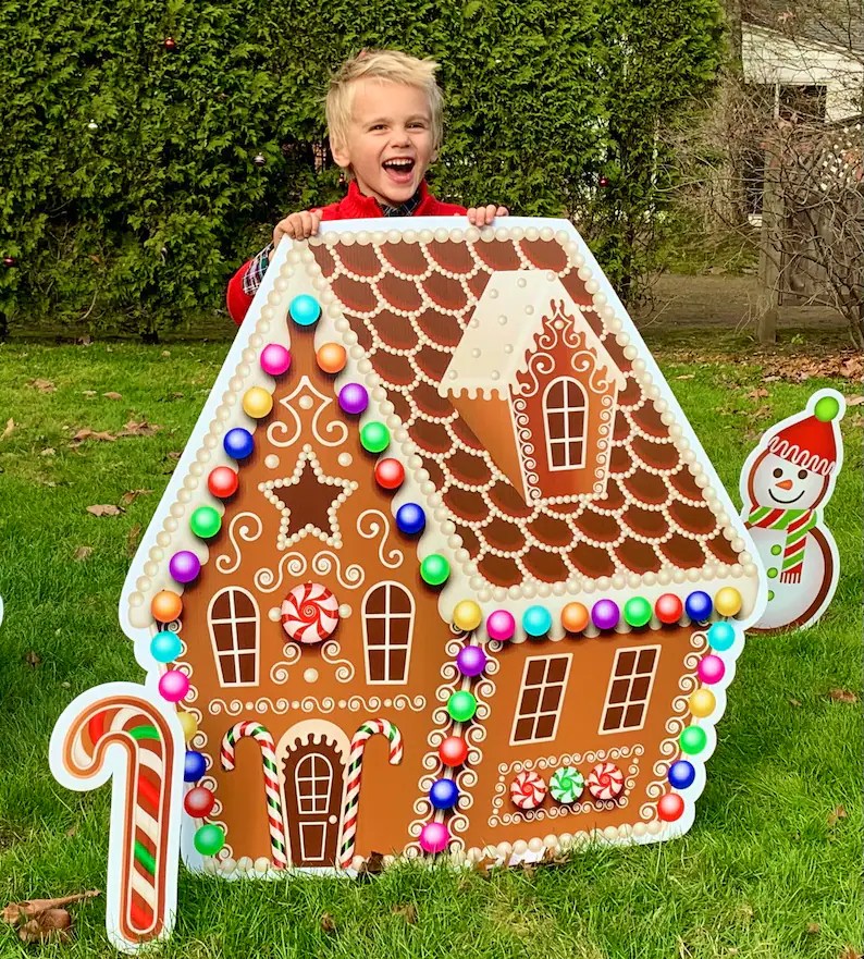 christmas outdoor decorations gingerbread house Big Gingerbread House Lawn Decorations Christmas Theme Yard Etsy