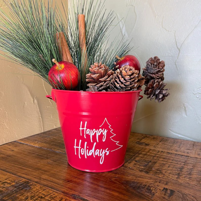 metal bucket christmas decor Christmas Metal Bucket Rustic Holiday Decor Christmas Gift Etsy