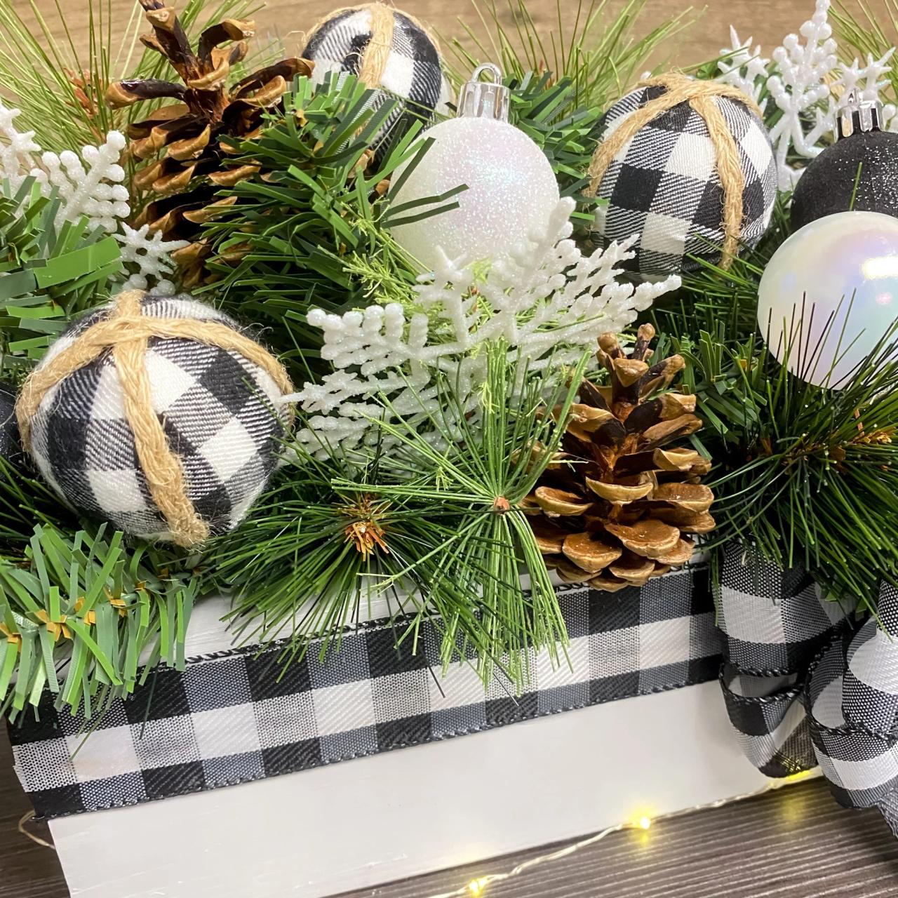 buffalo plaid christmas decor black and white Buffalo Plaid Decor Black and White Christmas Arrangement Etsy