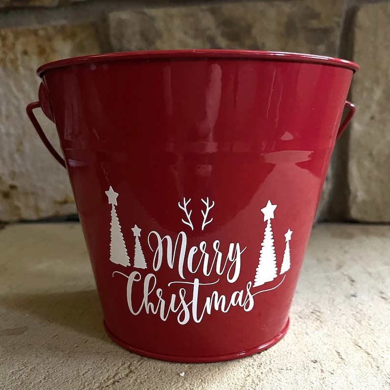 metal bucket christmas decor Christmas Metal Bucket Rustic Holiday Decor Christmas Gift Etsy