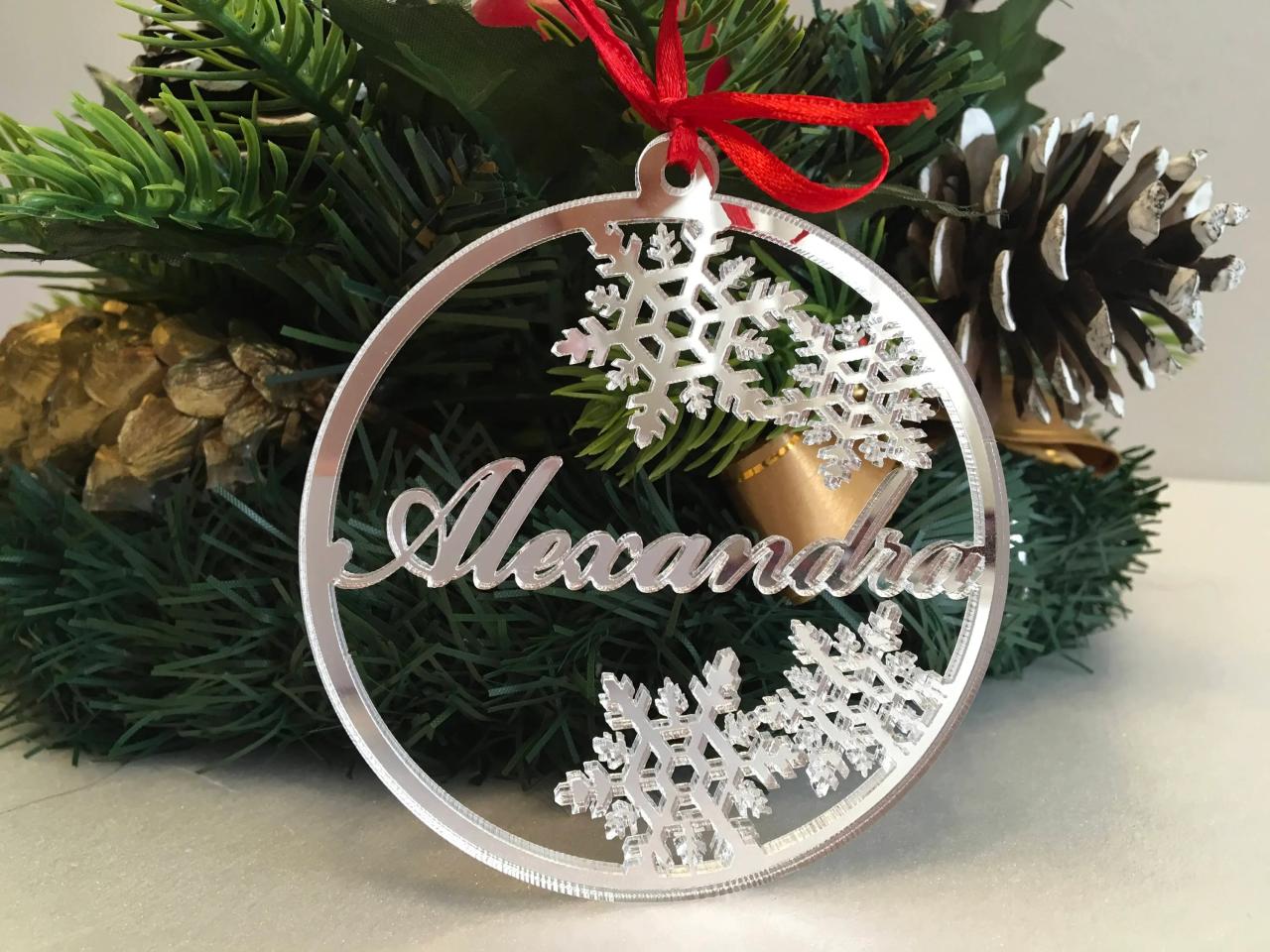 christmas decor ideas name Christmas ornaments Personalised Christmas Name Baubles Silver Handmade