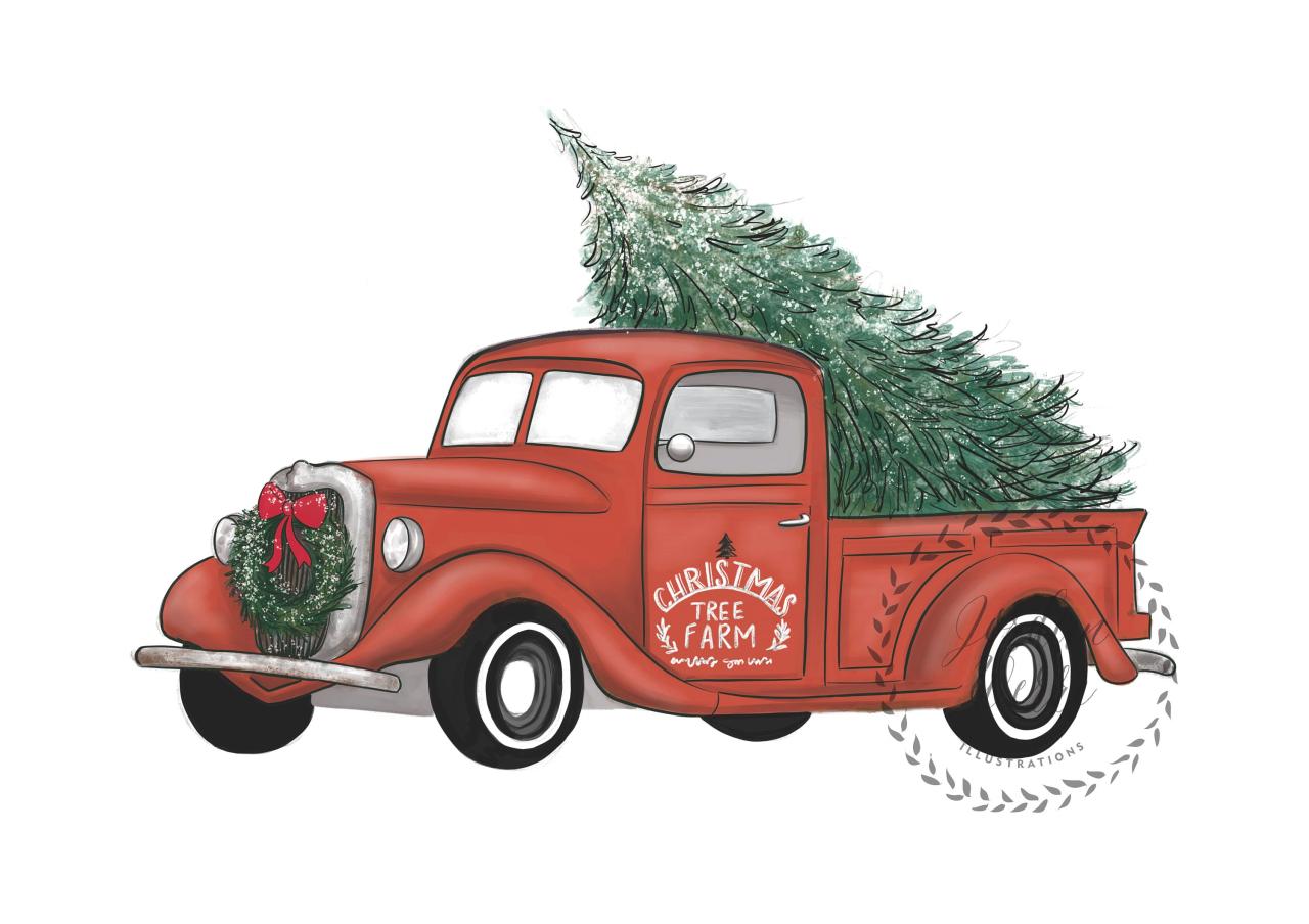 christmas truck with tree decor Christmas Tree Farm Truck Christmas Truck Red Truck Etsy