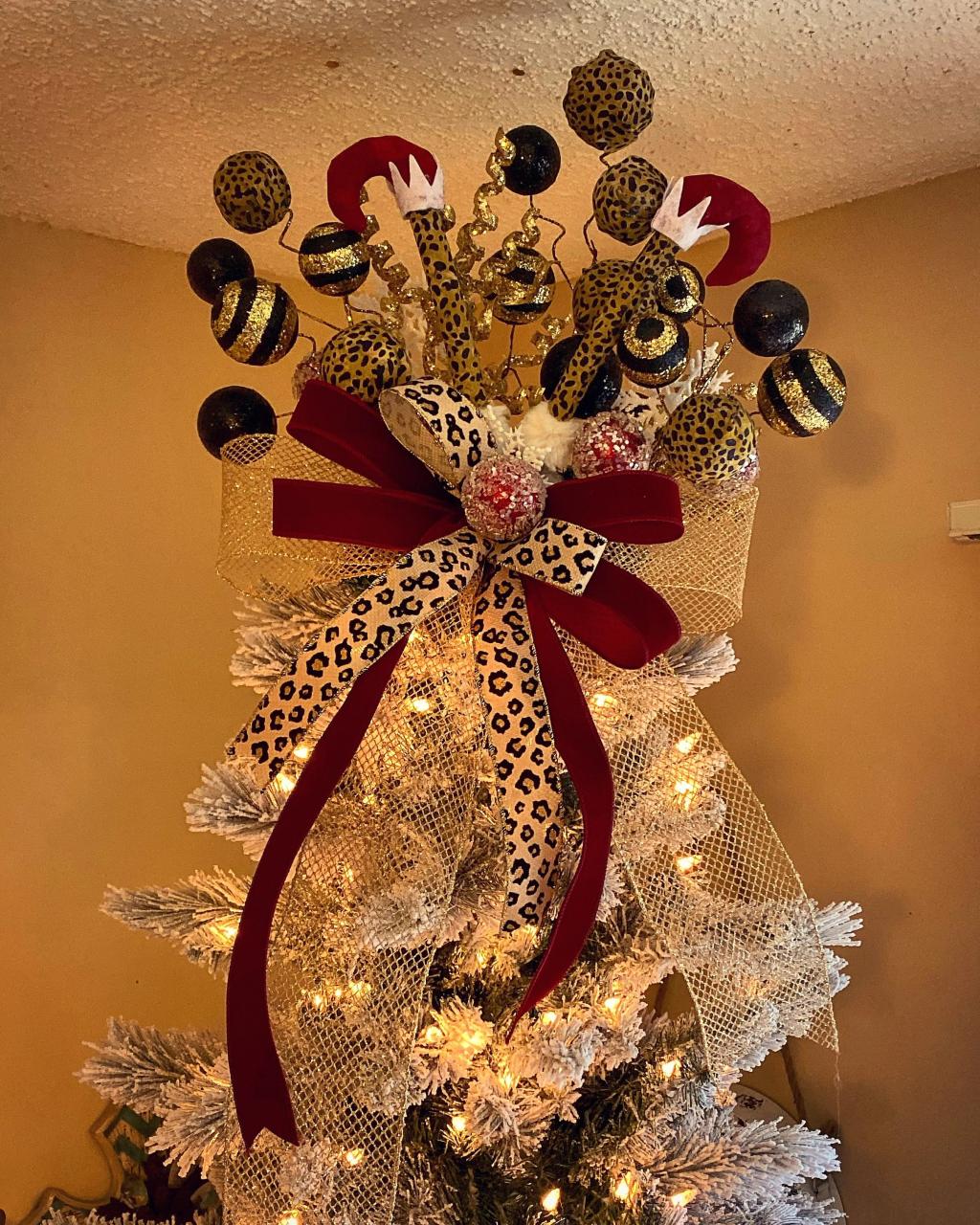 leopard print christmas decor Leopard Print Christmas tree topper, leopard Christmas decor, Christmas