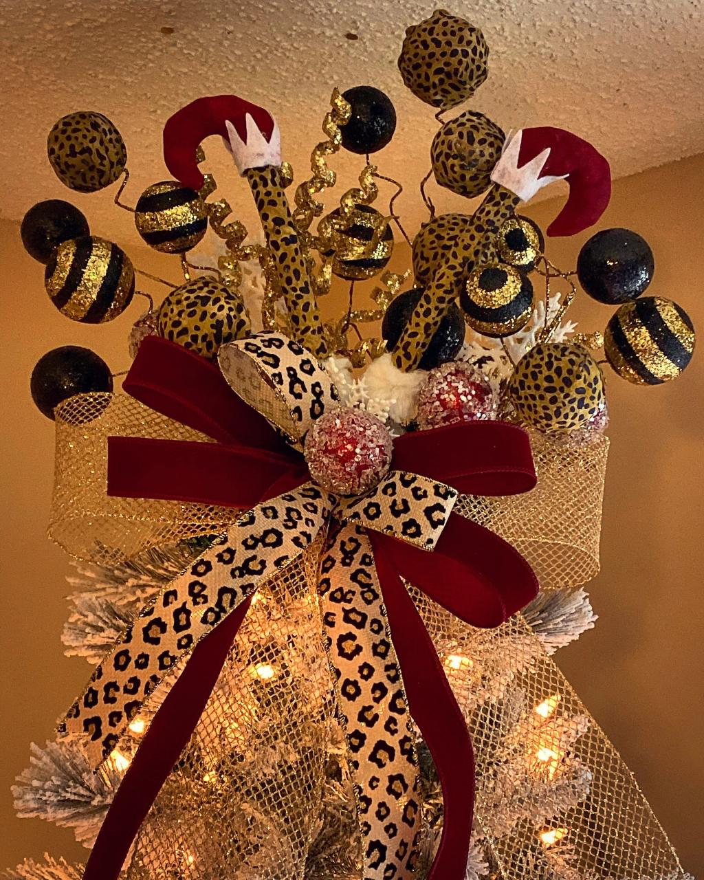 leopard print christmas decor Leopard Print Christmas tree topper, leopard Christmas decor, Christmas