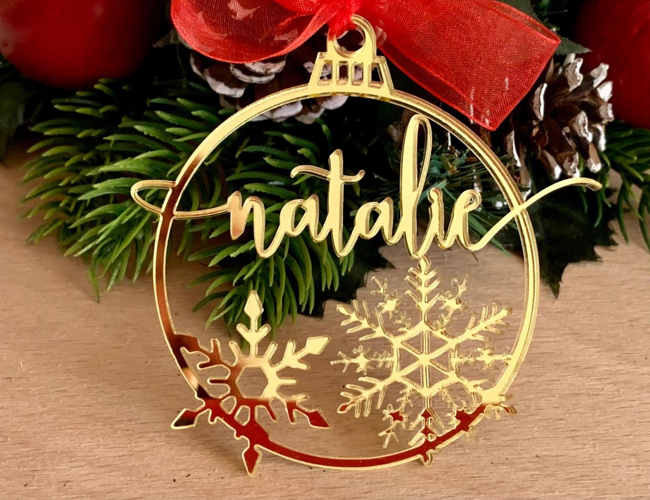 christmas decor ideas name Personalized Christmas Tree Ornament Custom Calligraphy Name Holiday