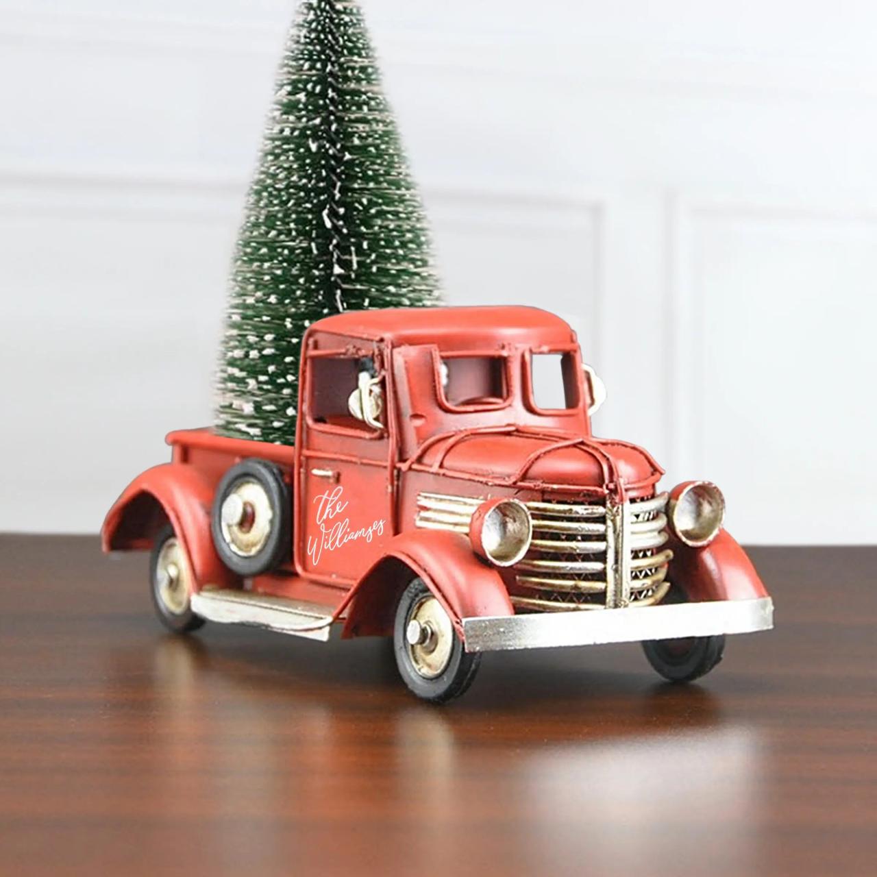 red christmas truck decor Personalized Red Truck Christmas Decor Accent Farm Red Truck Etsy