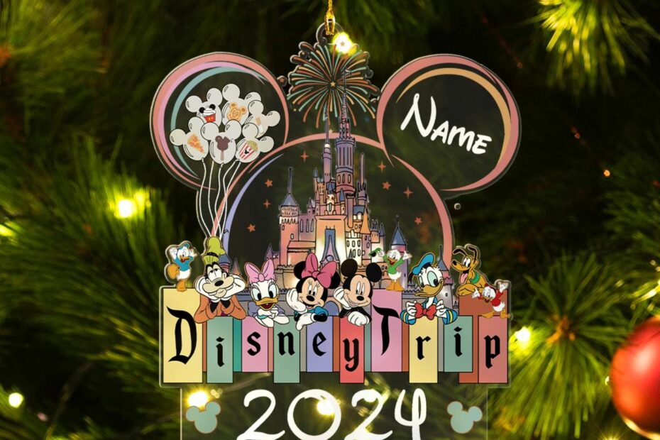 disney christmas ornaments 2024 release date Custom Name Disney Trip 2024 Christmas Ornament, Mickey With Friends