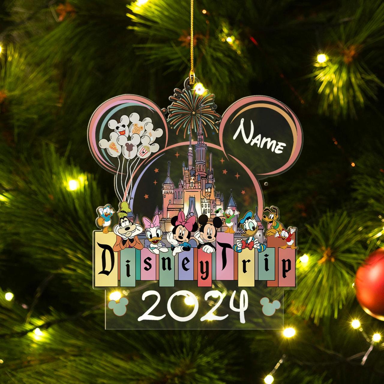 disney christmas ornaments 2024 release date Custom Name Disney Trip 2024 Christmas Ornament, Mickey With Friends