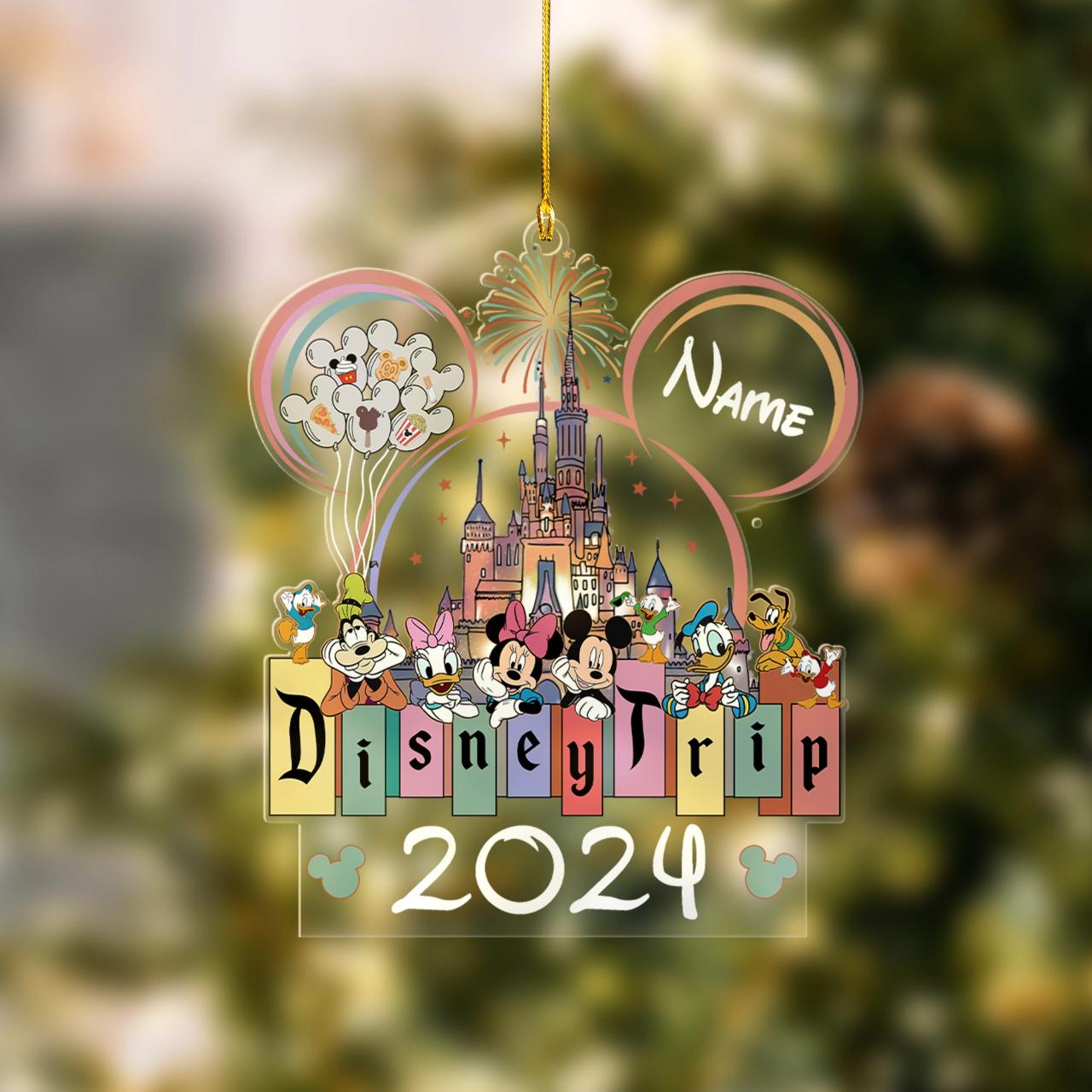 christmas ornaments disney 2024 Custom Name Disney Trip 2024 Christmas Ornament, Mickey With Friends