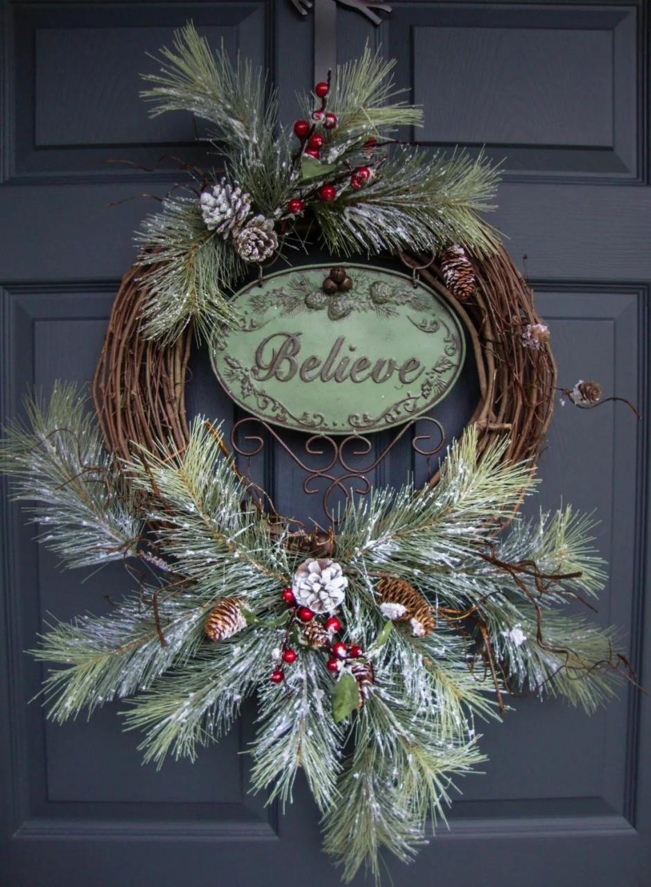 christmas decorations outdoor wreath Rustic Christmas Wreaths BELIEVE Outdoor Holiday Wreath