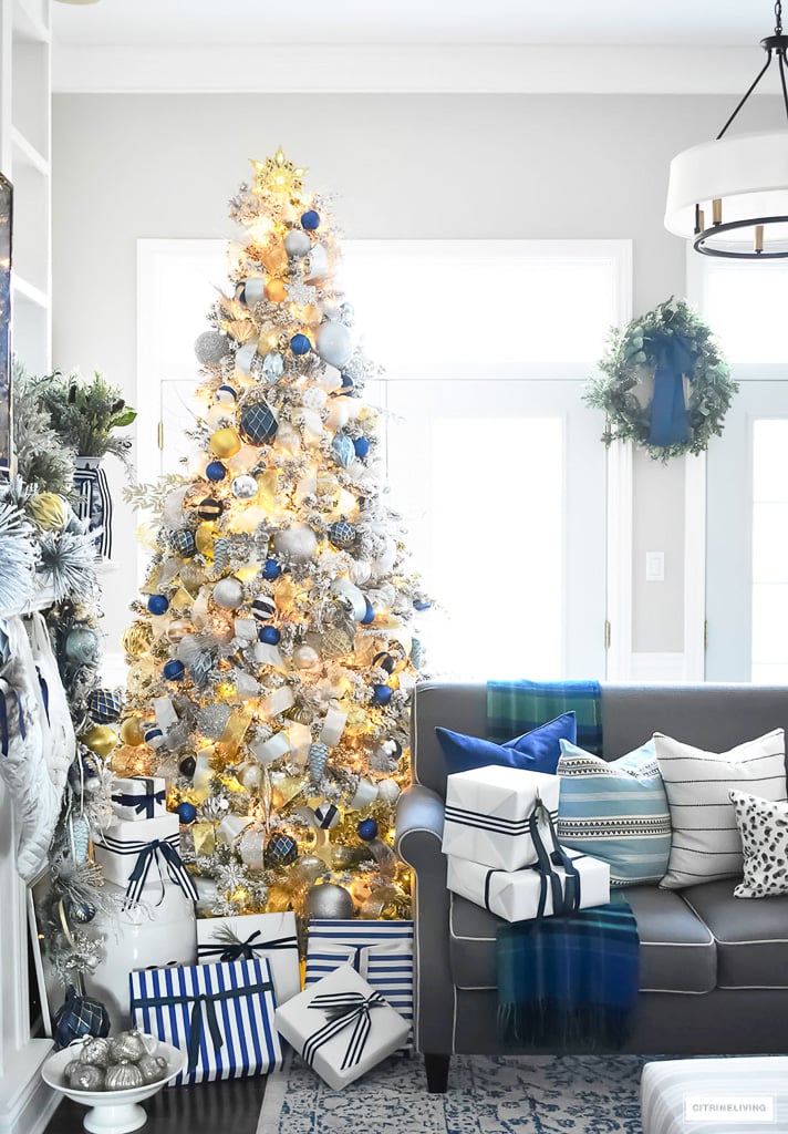 modern black and white christmas decor Navy Blue And Silver Living Room Decor