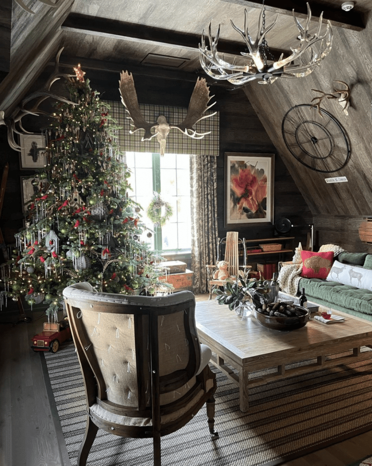 rustic cabin christmas decor Majestic Yet Cozy Holiday Cabin with Rustic Christmas Decorations