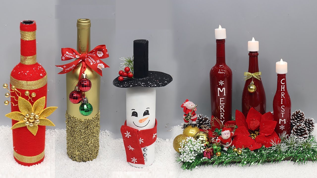 christmas decor using bottles 5 Christmas bottle decoration ideas Home decorating ideas easy 2021