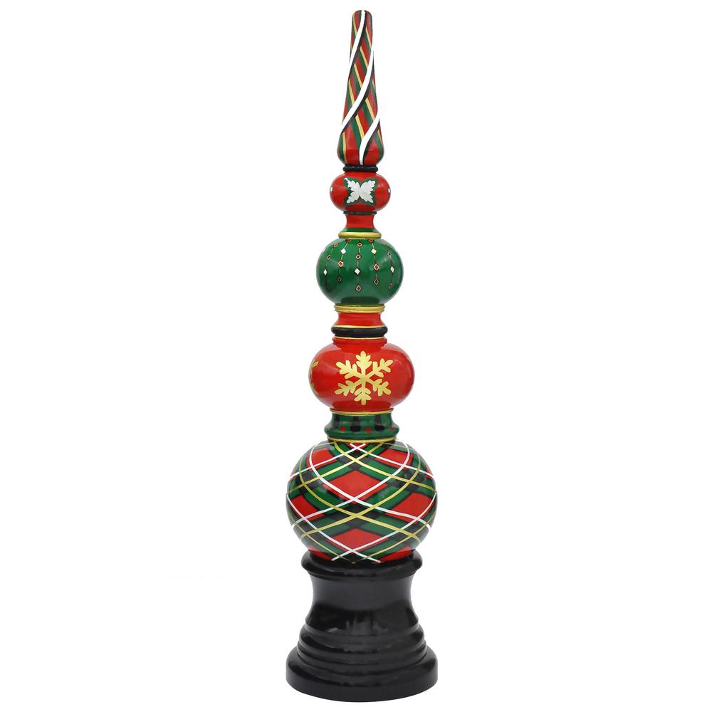 christmas ornament topiary outdoor MPG 52 in. H. Green Plaid Holiday Topiary with Pedestal Base in