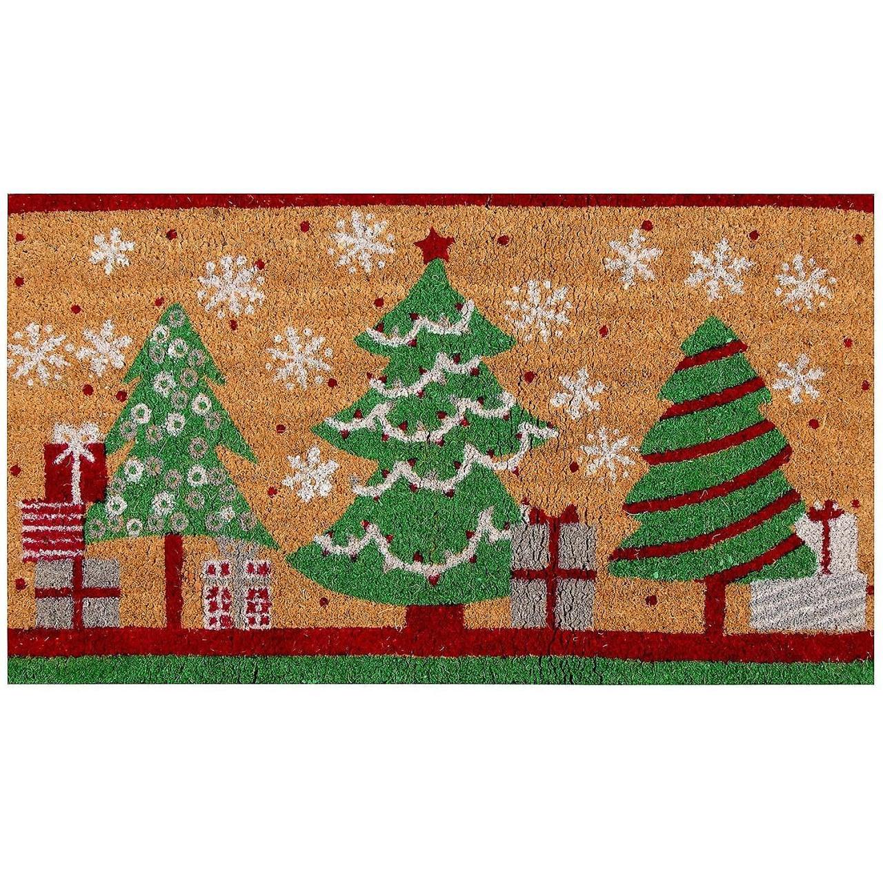 natural christmas decorations outdoor Natural Coir Door Mat Merry Christmas Indoor Outdoor Doormat