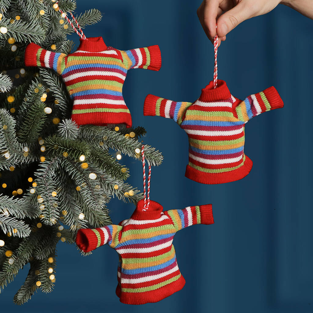 christmas jumper decoration ideas Set Of Three Retro Christmas Jumper Tree Decorations By Dibor