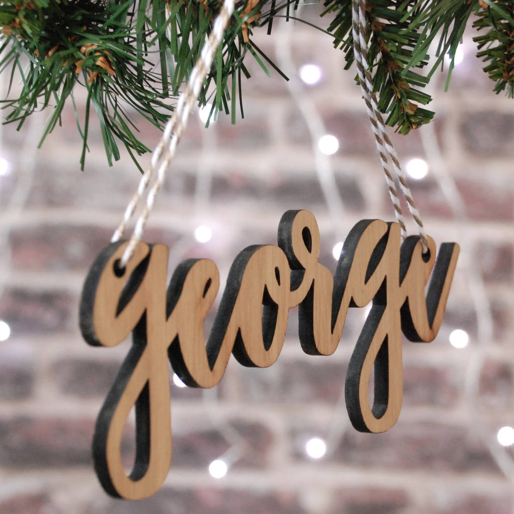 christmas decor ideas name Personalised White Wood Christmas Tree Name Decoration By Bespoke & Oak Co.