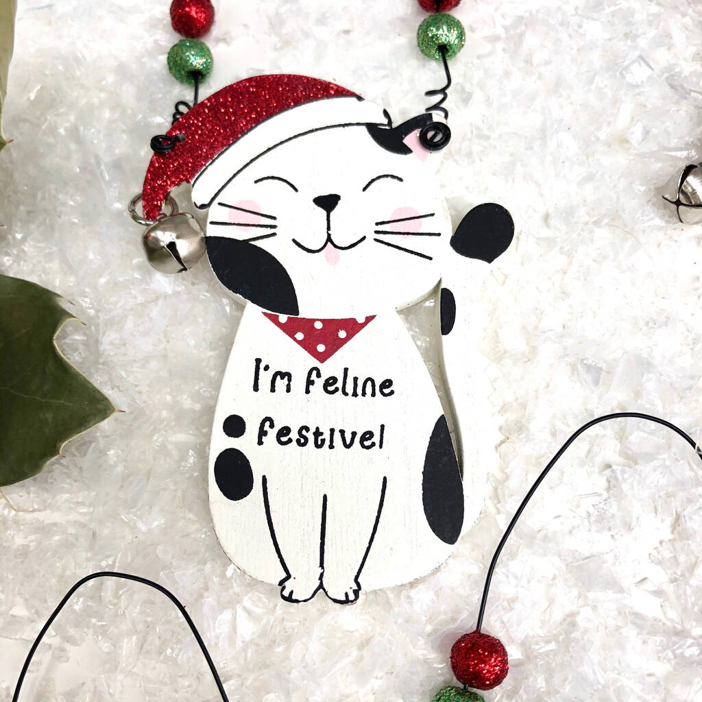 cat christmas decorations indoor Wooden Christmas Cat Decorations By Pink Pineapple Home & Gifts