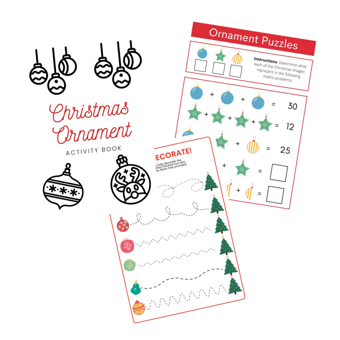 christmas ornaments exercise theme Christmas Ornament Activity Book Free Printable