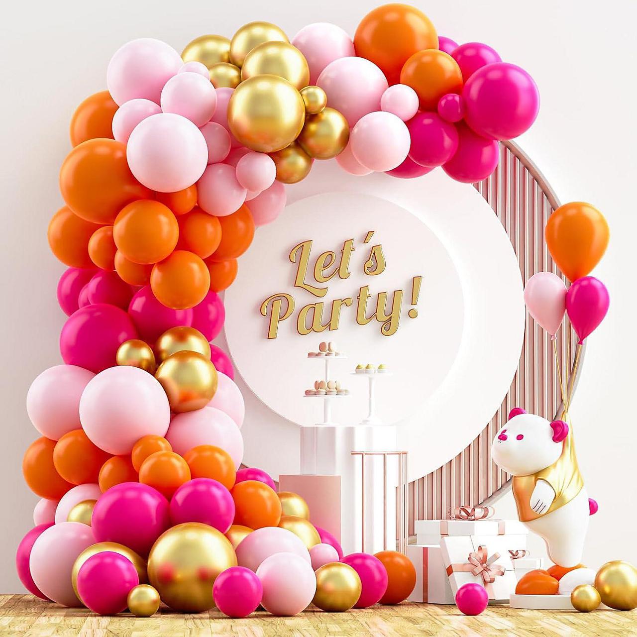 hot pink christmas decor Pink and Orange Balloons Arch Kit, 120PCS Hot Pink Light Pink Orange