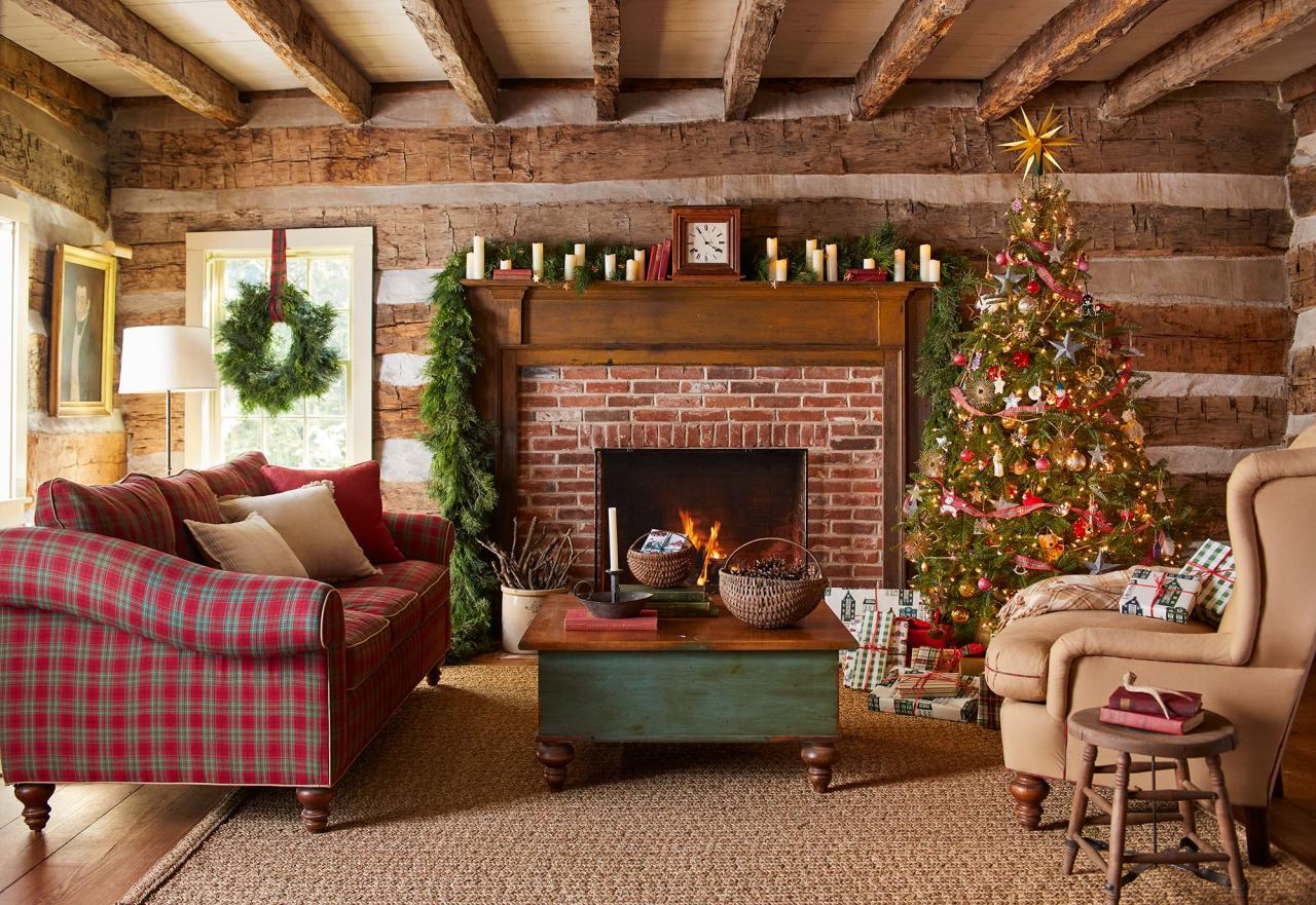 green and brown christmas decor Country Living Rooms Decorated For Christmas Matttroy