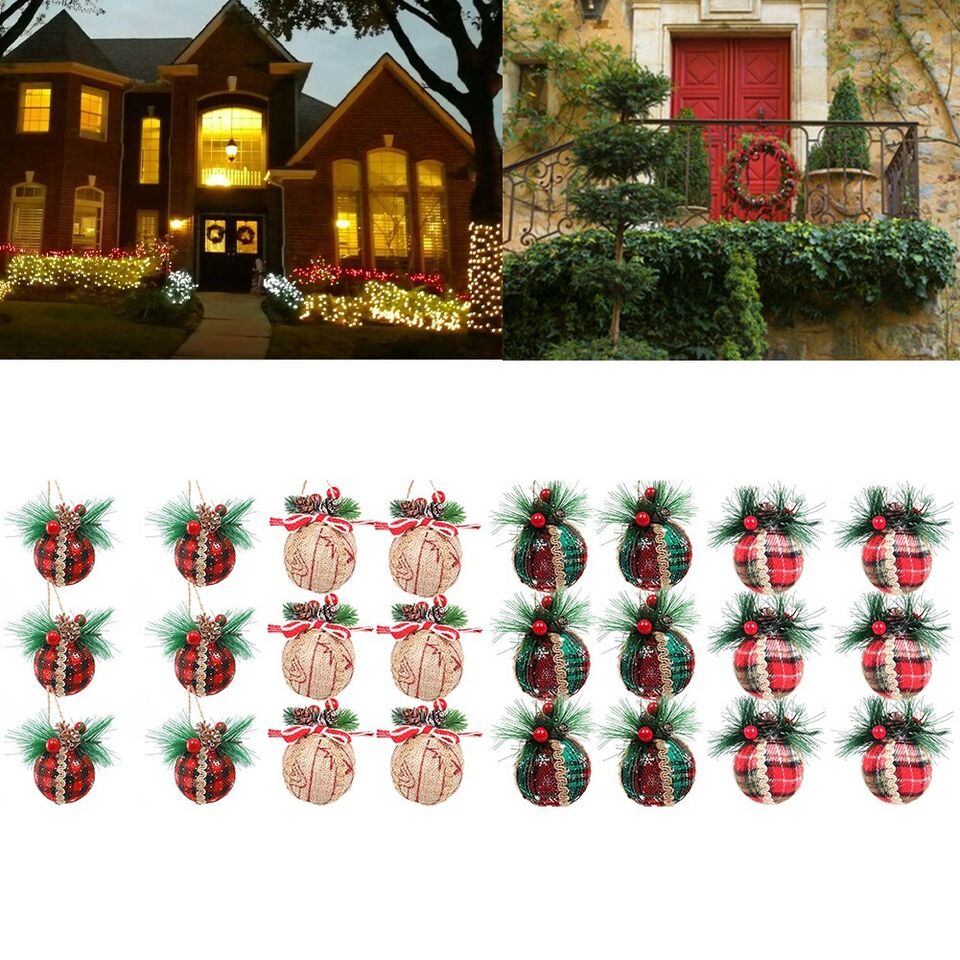 black and red christmas decor Black and Red Plaid Christmas Decorations Set of 6 Balls with Nature