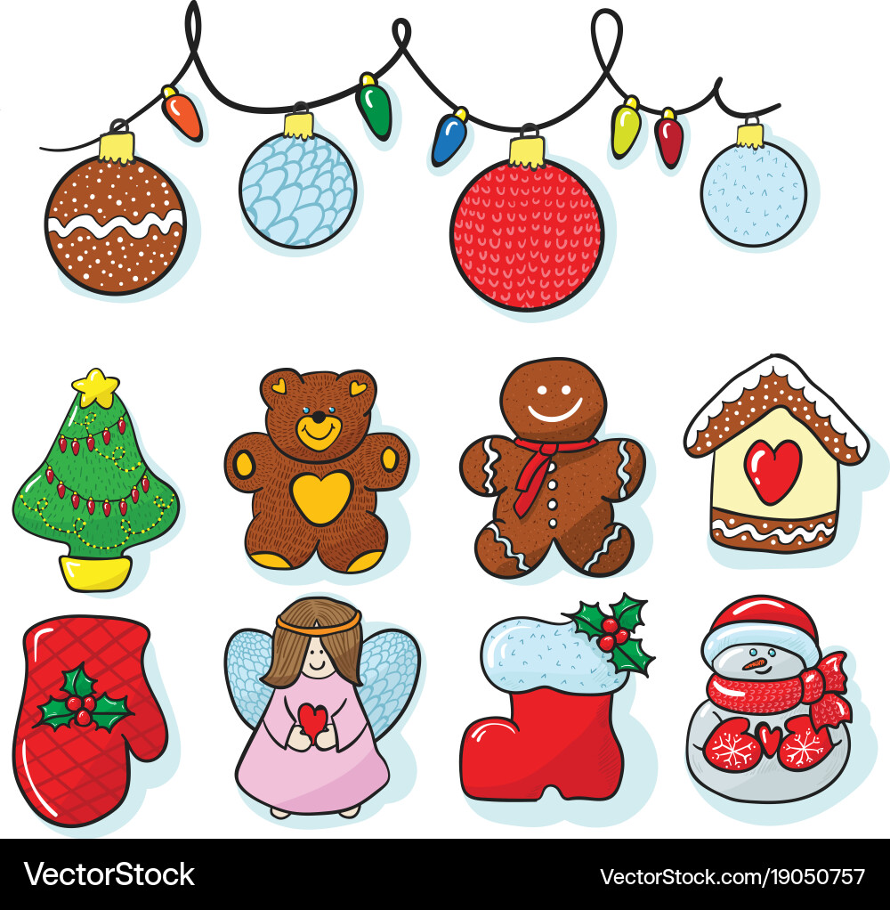 christmas decoration ideas to draw Set of christmas decoration hand draw Royalty Free Vector