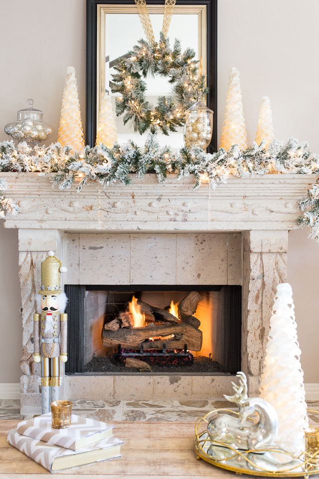 gold christmas mantel decor Holiday Mantel Decor We Adore Hadley Court Interior Design Blog