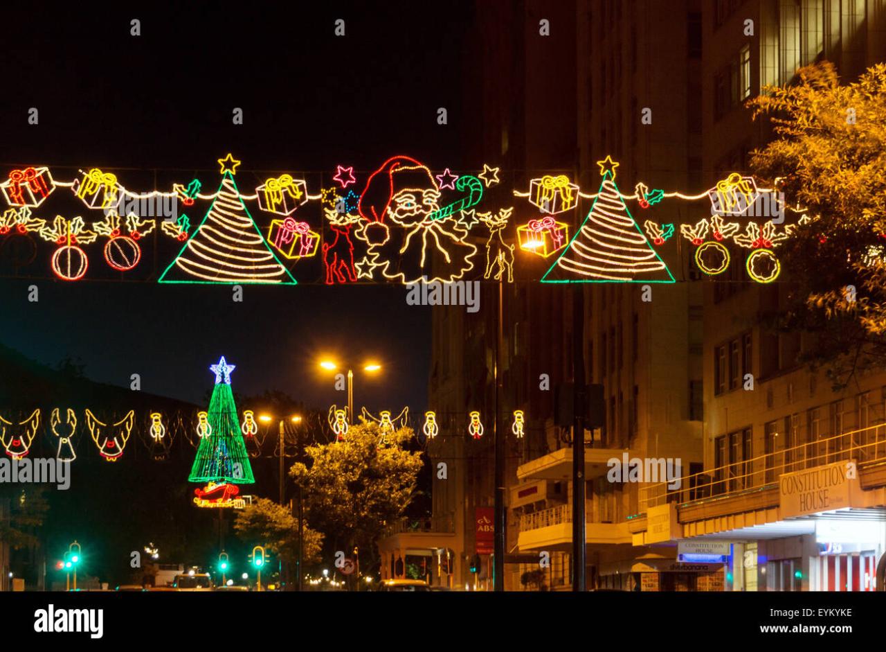 christmas decorations for sale cape town South Africa, Capetown, AdderleyStreet, Christmas lighting Stock Photo