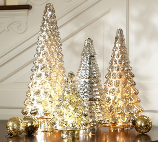 glass christmas trees decor Silver Mercury Glass Tree Traditional Holiday Accents And Figurines