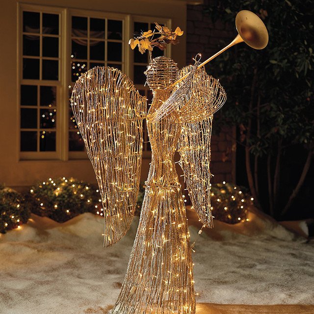 christmas decorations outdoor angels Lighted Rattan Trumpet Angel Outdoor Christmas Decorations