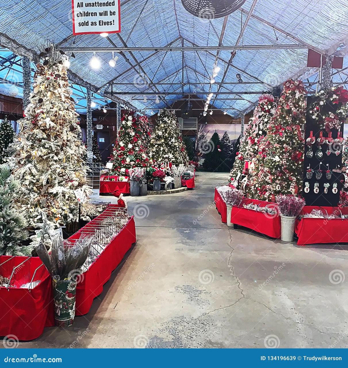 christmas decor warehouse sale Warehouse with Beautifully Decorated Christmas Trees and Ornaments for