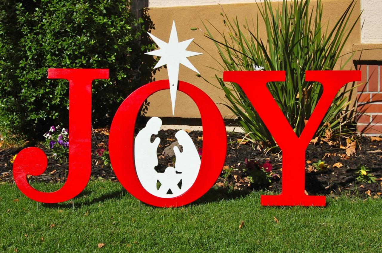 outdoor christmas decorations joy sign JOY Nativity Outdoor Holiday Christmas Yard Art Sign, Christmas