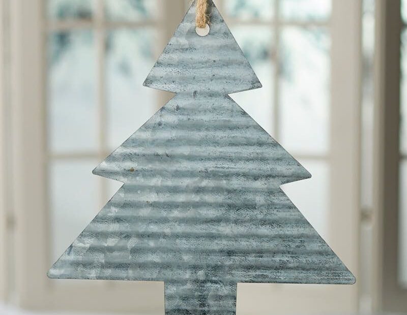 galvanized metal christmas decor Corrugated Galvanized Metal Christmas Tree Ornament Rusty Tin Cutouts