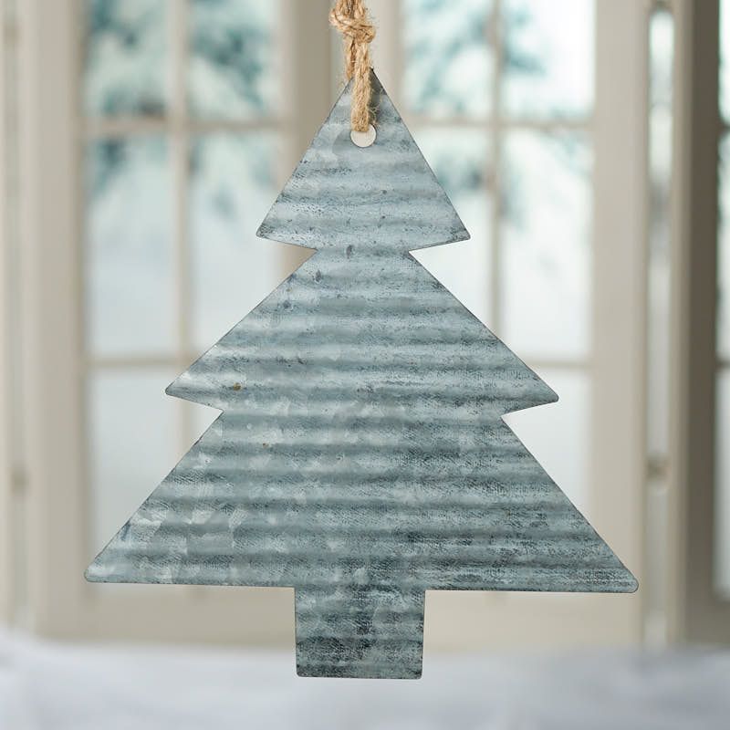 galvanized metal christmas decor Corrugated Galvanized Metal Christmas Tree Ornament Rusty Tin Cutouts