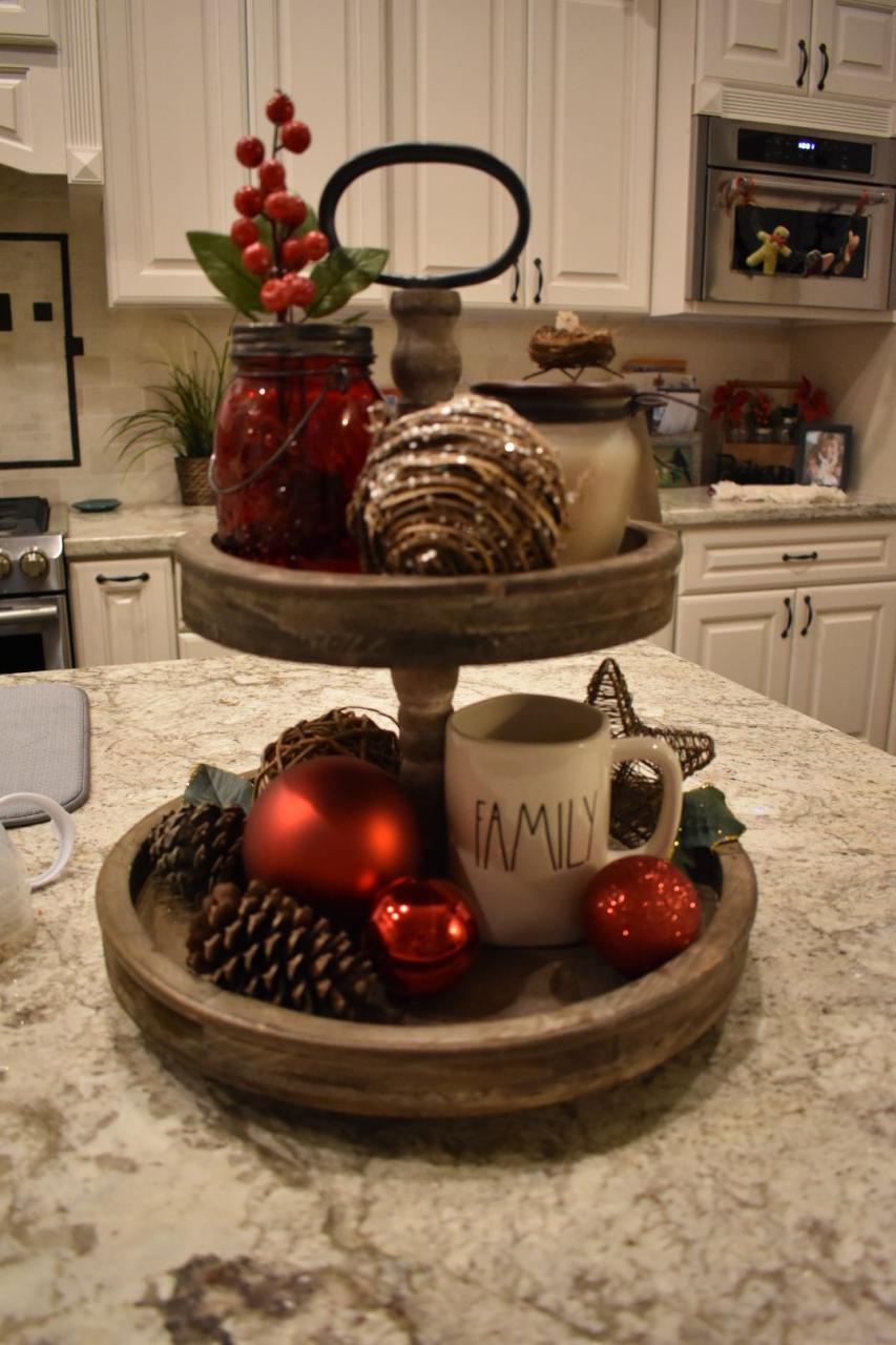 2 tier tray christmas decor Pin by Kim Pyle on Stuff That... Christmas kitchen decor, Christmas