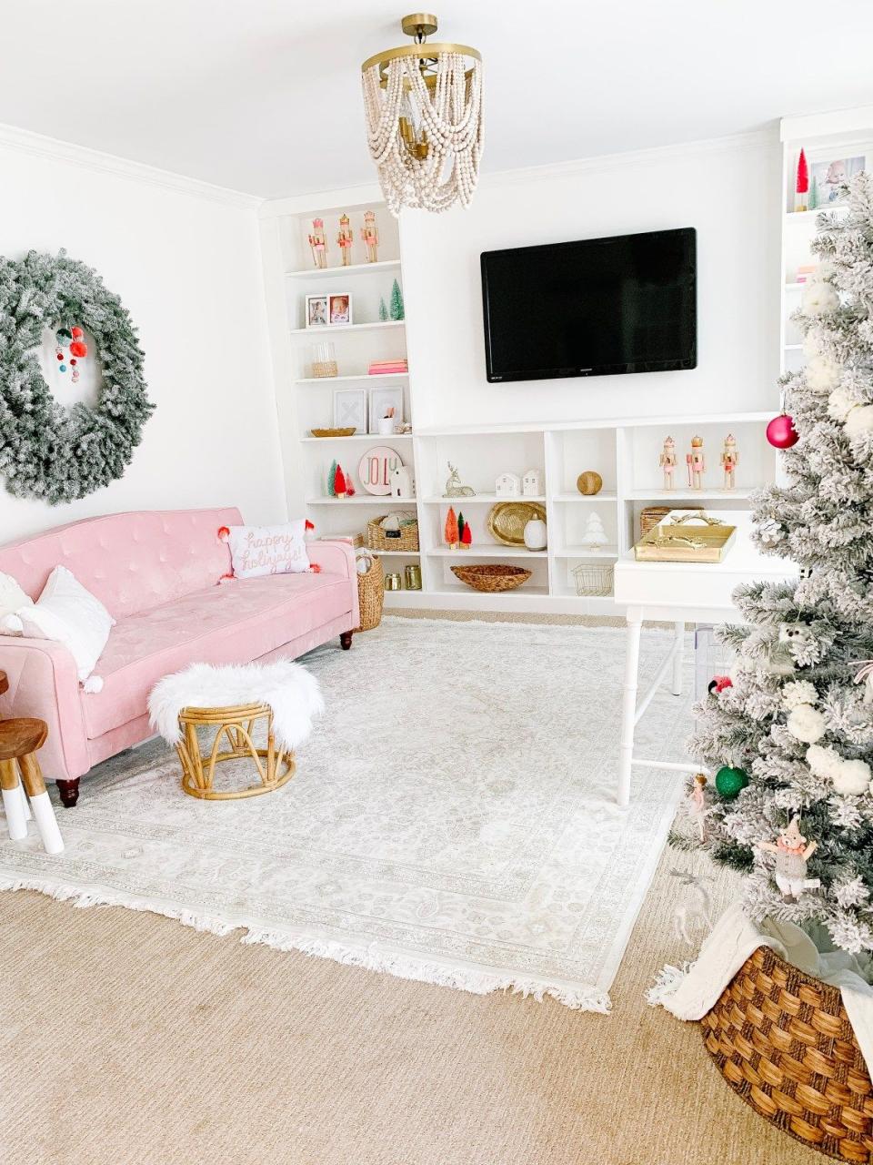 pink christmas room decor A room full of bright pink, merry and bright Christmas decor. Check out