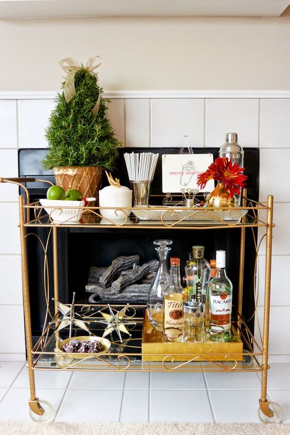 bar cart christmas decor Christmas Bar Cart Styling 15 Cool Ideas Shelterness