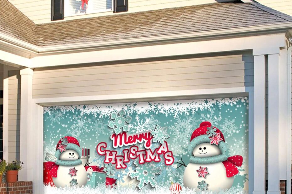 christmas decorations outdoor garage 7' x 16' Red and White "Merry Christmas" Outdoor Double Car Garage Door