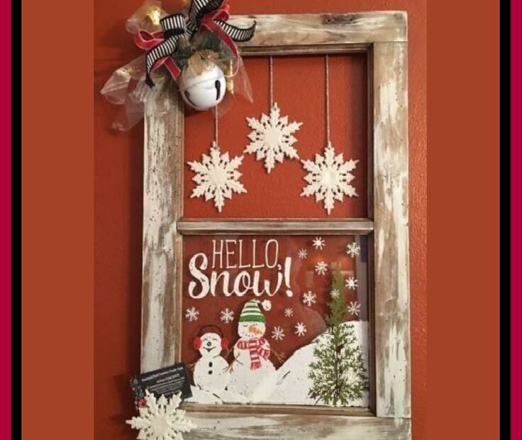 christmas decor with old windows Repurposing An Old Window Into A Christmas Winter Wonderland Wall Art