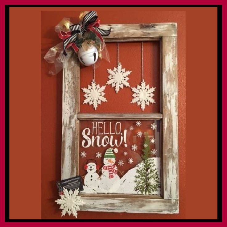 christmas decor with old windows Repurposing An Old Window Into A Christmas Winter Wonderland Wall Art