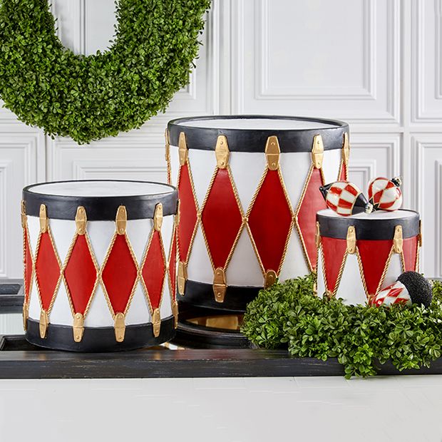 large christmas drum decor Decorative Holiday Drum Set of 3 Antique Farmhouse