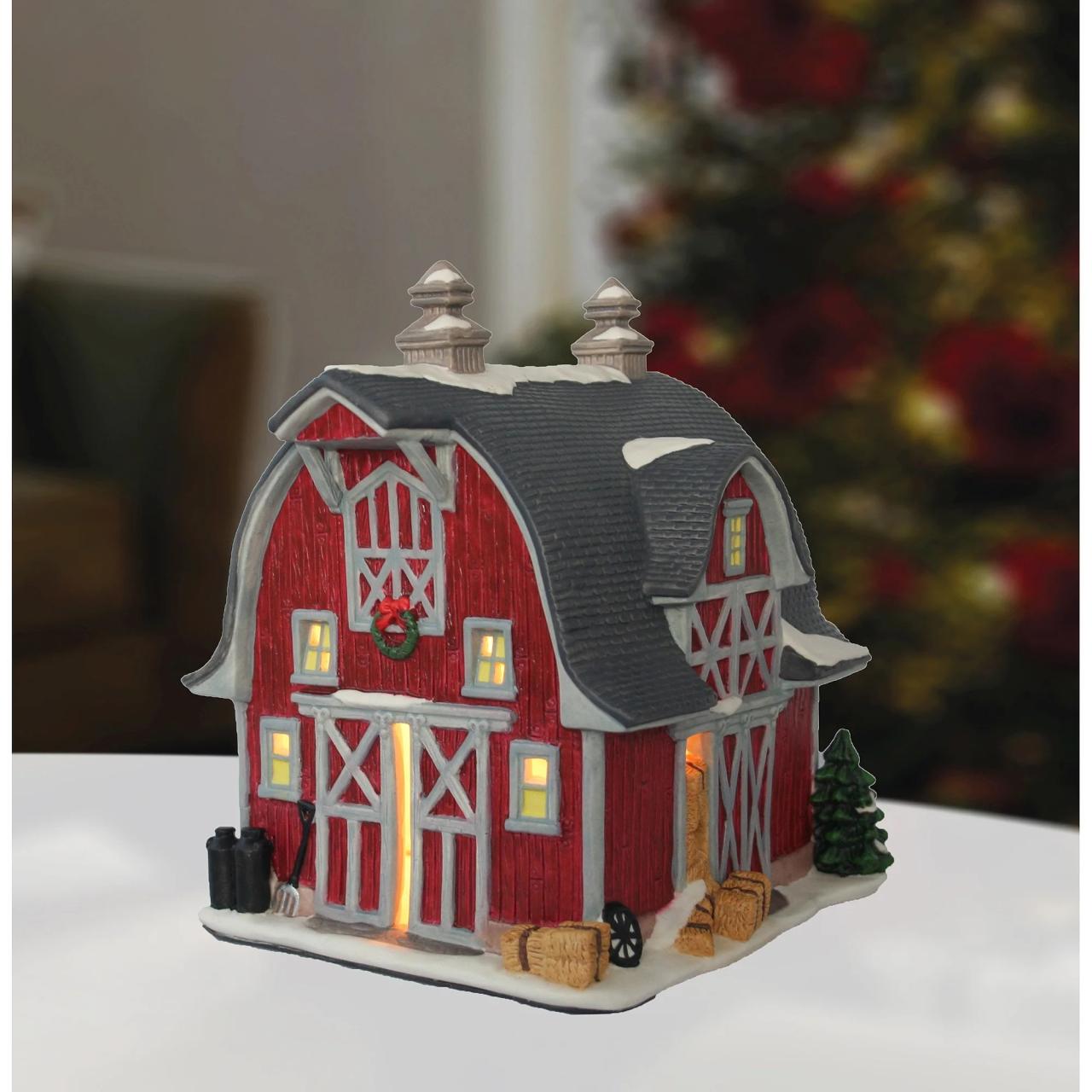 christmas wall decor walmart Holiday Time Porcelain Barn House Christmas Decoration