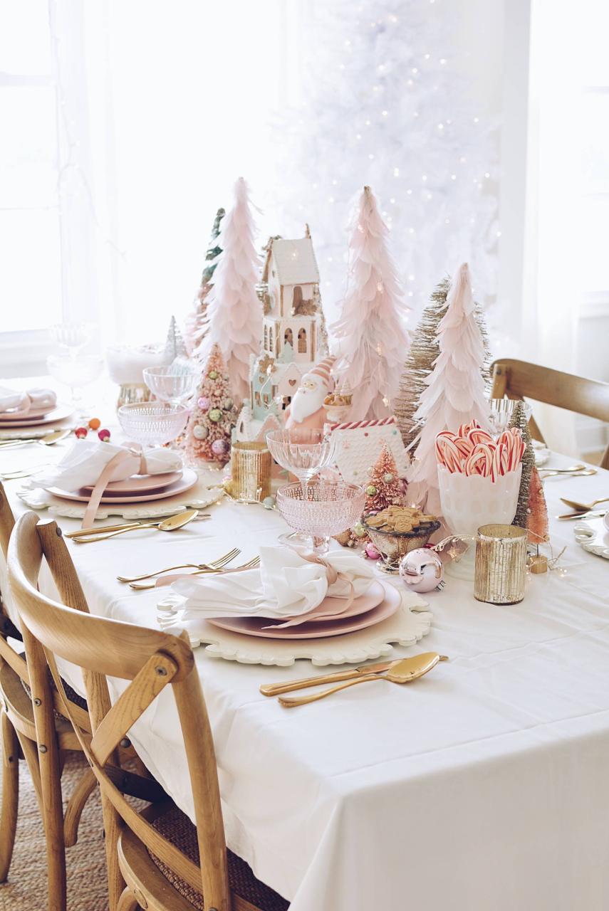 pink christmas tabletop decor Pink Christmas Table Decorations A Pink Wonderland Dinner The Pink Dream