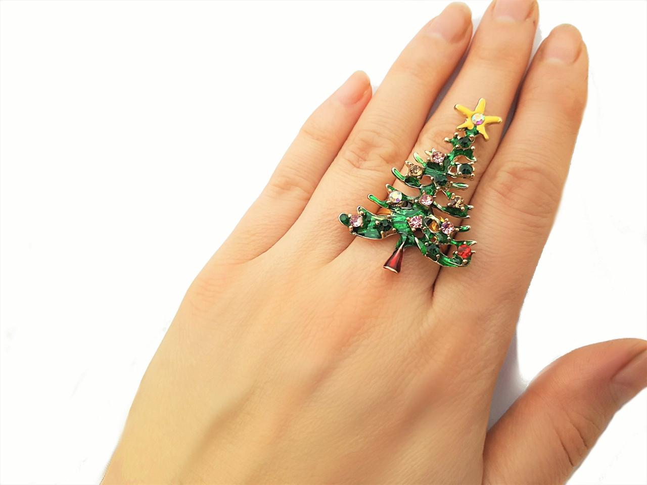 christmas decoration ring ideas Christmas tree ring big ring adjustable ring Christmas Etsy